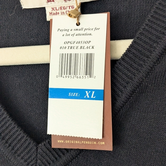 Penguin by Munsingwear Sweater Mens XL Pullover True Black V Neck NWT - Picture 3 of 5